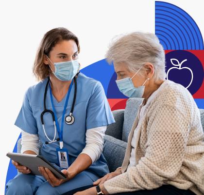 A health care provider shares information with an older woman.